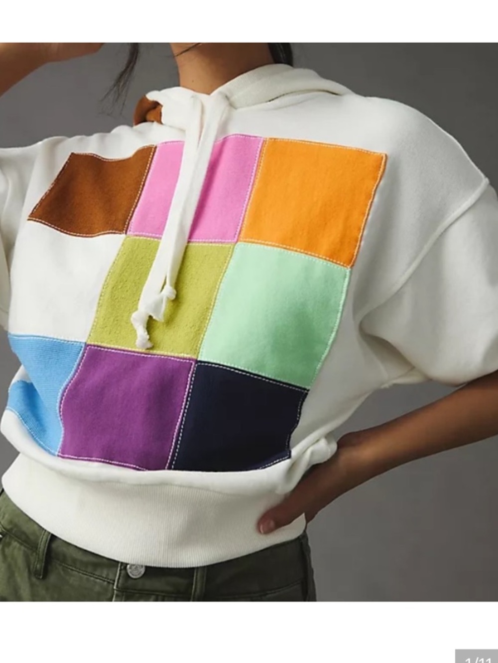 White Patchwork Colorblock Hooded Sweatshirt